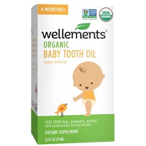 Wellements Organic Baby Tooth Oil for Teething, Free from Dyes, Parabens, Preservatives, 0.5 Fl oz