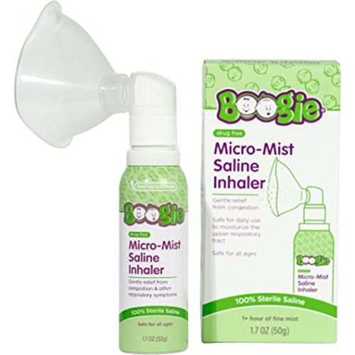 Boogie Micro-Mist Saline Inhaler, Baby Nose Congestion Relief, Nasal Spray for Kids, Pediatrician Recommended, HSA/FSA Eligible, Unscented, 1.7 oz (Pack of 1)