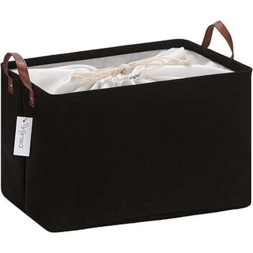 Hinwo 31L Large Storage Bins, Closet Organizers and Storage, Shelf Baskets, Foldable Clothes Storage Baskets with Handles, Containers for Clothing, Blanket, Towels, Toys, Bedding (Black)