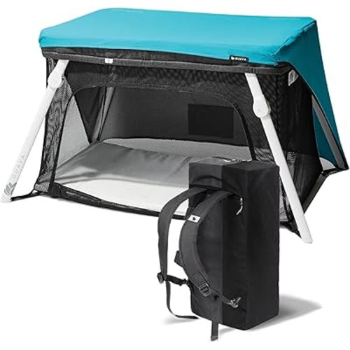 Guava Lotus Travel Crib with Backpack & Play Yard Fun Shade (Blue) Bundle