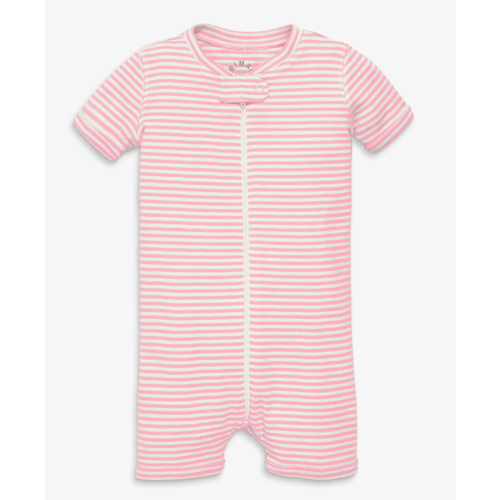 Clearance baby organic short sleeve zip romper in mini stripe | Primary.com