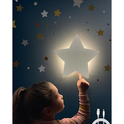 Nursery Star Lamp - Wall Night Light for Kids - Star Nursery Decor - Rechargeable & Dimmable Nursery Wall Light - Baby Room Decor - Newborn Night Light