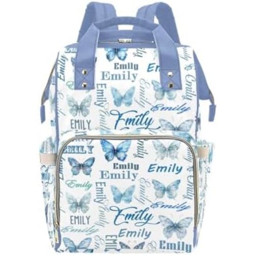 Personalized Baby Diaper Bag Backpack – Custom Name Large Capacity Diaper Bag for Boys, Waterproof Multifunction Travel Bag with Insulated Pockets for Moms and Dads, Butterfly Print