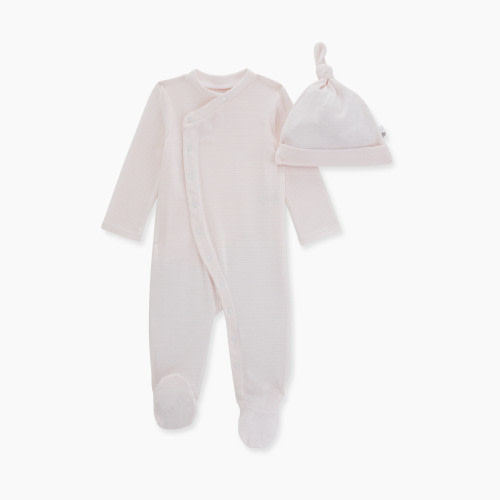 Burt's Bees Baby Micro Stripe Jumpsuit & Knot Top Hat Set - Dawn Micro Stripe, 0-3 Months