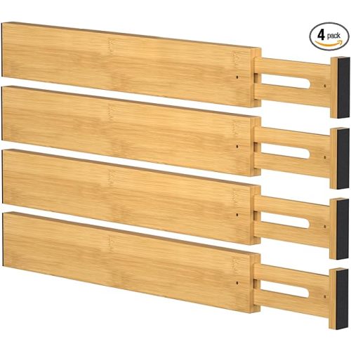 Bamboo Drawer Dividers,17-22" Adjustable Kitchen Drawer Organizer for Clothes,8 Pack Expandable Drawer Organization Separators for Bedroom,Bathroom,Dresser and Office,Natural
