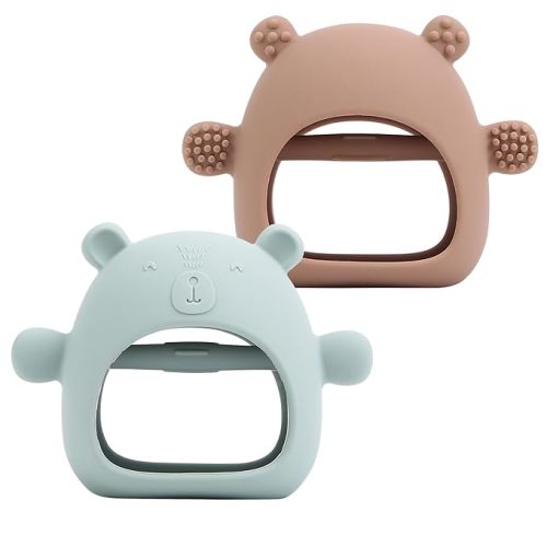 2 Pack Silicone Baby Teether Toy for Infants 3+ Months, Anti-Drop Silicone Baby Mitten Teether for Soothing Teething Pain Relief, Baby Chew Toys for Sucking Needs, (Moody Blue, Camamel) - Moody Blue, Camarel