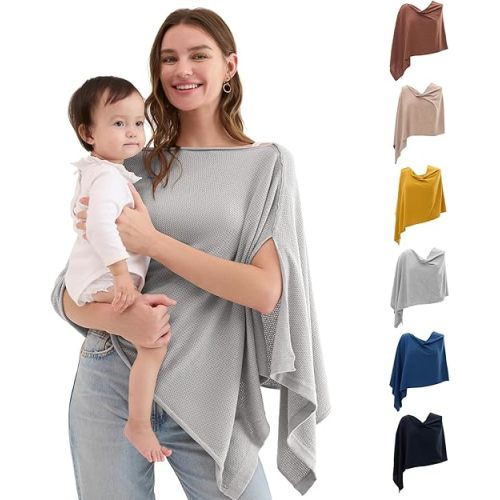 Momcozy Nursing Cover for Breastfeeding, Breathable Soft Privacy Poncho, Multi-Use Nursing Shawl, Portable Breast Feeding Covers for Women, Includes Laundry Bag