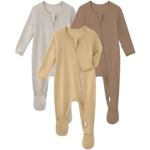 Yoofoss Rayon Made From Bamboo Baby Pajamas 3pcs Newborn Sleepers For Boy Girl Clothes, 0-3 3-6 6-9 Months Footed Pjs