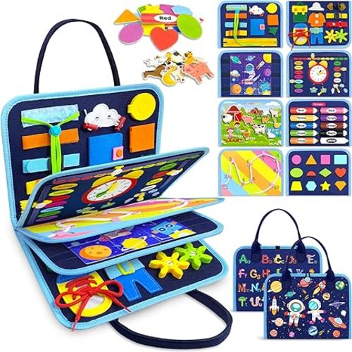 Gojmzo Busy Board Montessori Toys for Toddler Boy Birthday Gifts, Busy Book Sensory Toys for Toddlers, Learning Educational Toddler Travel Activities