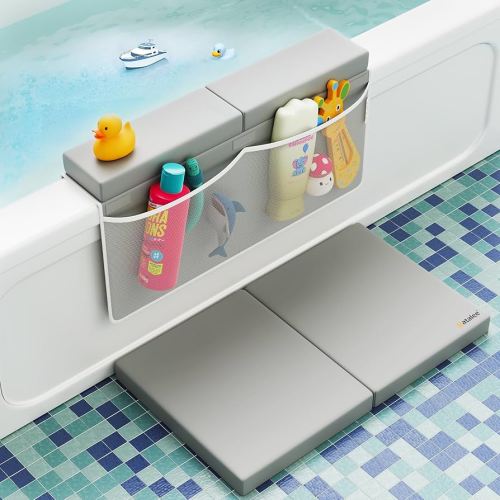 Premium Bath Kneeler, Baby Bath Kneeler and Elbow Rest Pad Set, Kneeling Pad for Bathing Baby, Knee Pads for Bathing Babies, Large Knee Pads (22 Inch × 13 Inch) with 4 Mesh Pockets (Large, Gray)