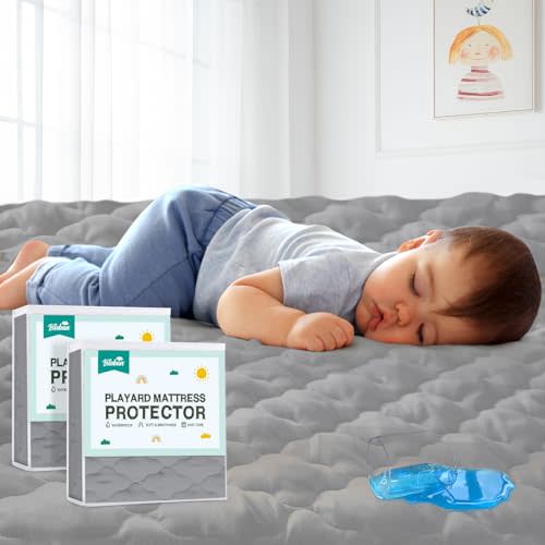 2 Pack Pack and Play Mattress Protector Sheets Fitted Waterproof Playard Mattress Pad Cover, Compatible with Graco Pack n Play & Dream On Me & Pamo Babe, Playpen/Playard Sheet, Gray, 39" x 27"