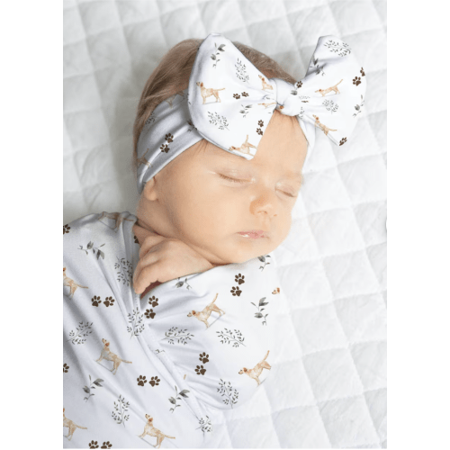 Chocolate Lab Baby Swaddle Blanket & Bow