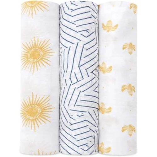 aden + anais Silky Soft Swaddle Blanket, 100% Viscose Muslin Blankets for Girls & Boys, Baby Receiving Swaddles, Ideal Newborn & Infant Swaddling Set, 3 Pack, Golden Sun
