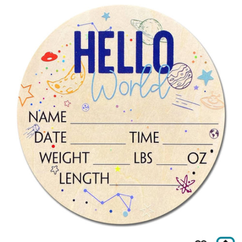 Birth Stat Sign for Newborn Baby, 6" Floral Design, Hello World, Gift for New Mom, Baby Shower, Gender Reveal, Crib & Nursery Decor, Pregnancy Announcement, Photography Prop (Space)