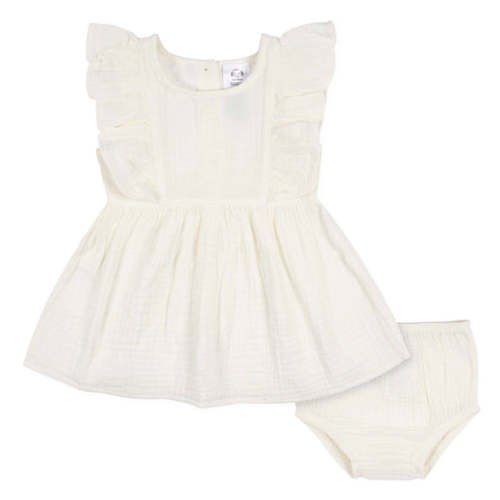 2-Piece Toddler Girls Ivory Gauze Dress &amp; Diaper Cover Set
