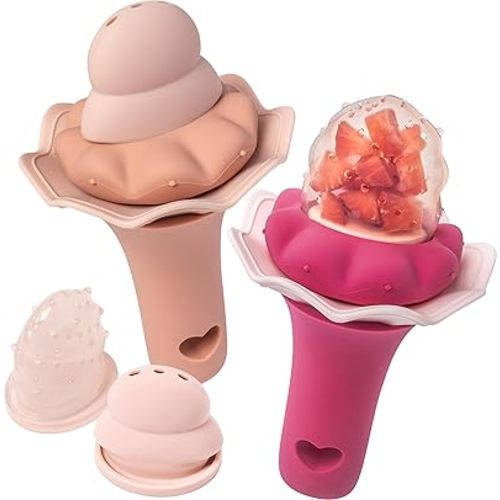 Moonkie Baby Fruit Feeder| BPA Free Silicone Infant Food Feeder | Two Sizes Pouches and Breastmilk Popsicle Molds for Cooling Relief | Baby Shower Gifts 4 Months+, 2 Pack