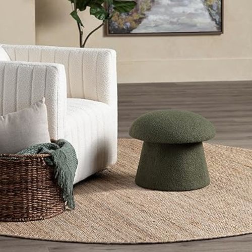 Crestview Collection 15" Boucle Fabric Mushroom Storage Ottoman, Dark Green