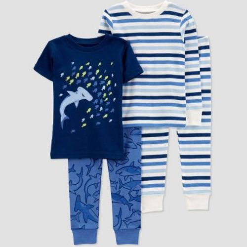 Carter's Just One You®️ Toddler Boys' 4pc Cotton Sea Creatures And Striped Pajama Set - White/blue 2t