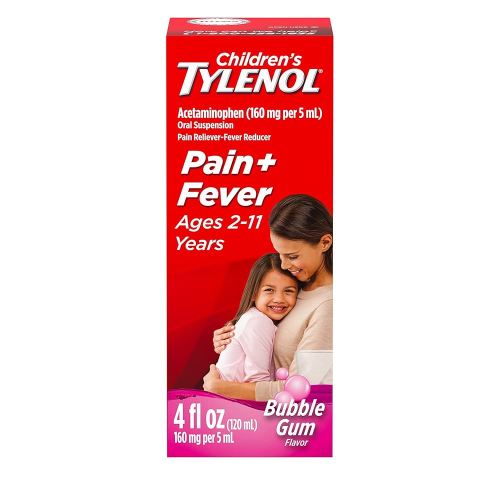 Children's Tylenol Oral Suspension Medicine, Kids' Liquid medicine Pain Reliever & Fever Reducer for Cold + Flu Symptoms, Aspirin-, Ibuprofen- & Alcohol- Free, Bubble Gum, 4 fl. oz