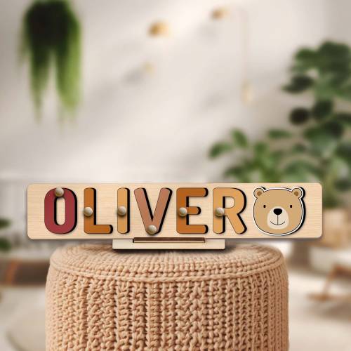 Personalized Bear Name Puzzle with Animals Custom Baby Girl Boy Birthday Christmas Gift Unique Baby Gift Toddler Educational Montessori Toy