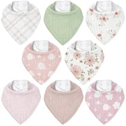 Muslin Baby Bibs 8 Pack, Baby Bandana Drool Bib for Drooling and Teething, Cotton Soft Absorbent for Girls Boys Garden