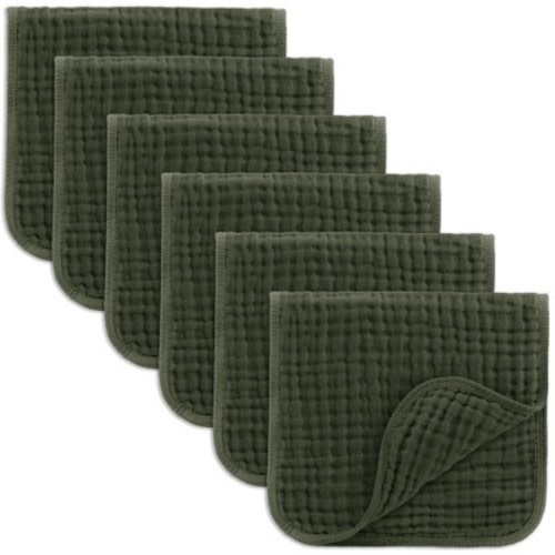 Muslin Burp Cloths Large 100% Cotton by Comfy Cubs - Kelp, Pack of 6