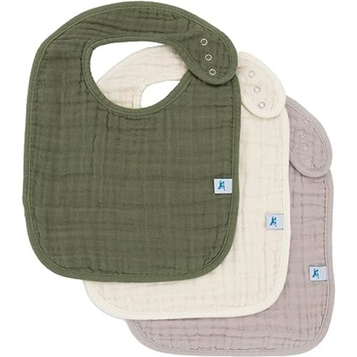 Little Unicorn Cotton Muslin Classic Bib 3 Pack– 100% Cotton – Machine Washable - Softer with Every Wash – Playful Designs - 3 Lightweight, Breathable Layers – for Boys and Girls (Fern Set)