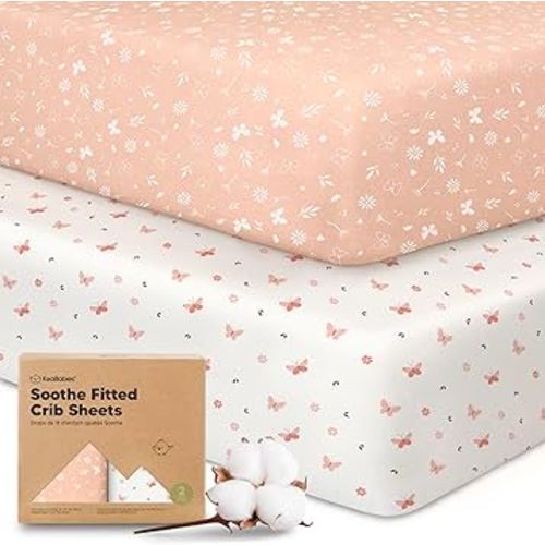 KeaBabies 2-Pack Organic Crib Sheets for Boys, Girls - 52x28 Fitted Crib Mattress Sheet Neutral, Breathable Jersey Cotton Cover for Baby Bed, Toddler Mattress, Soft & Cute Prints (Butterflies)