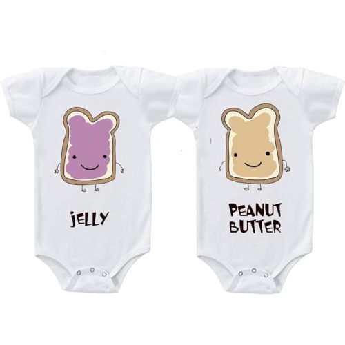 Baby Bodysuit Peanut Butter Jelly Twins Funny Cotton Boy & Girl Clothes White