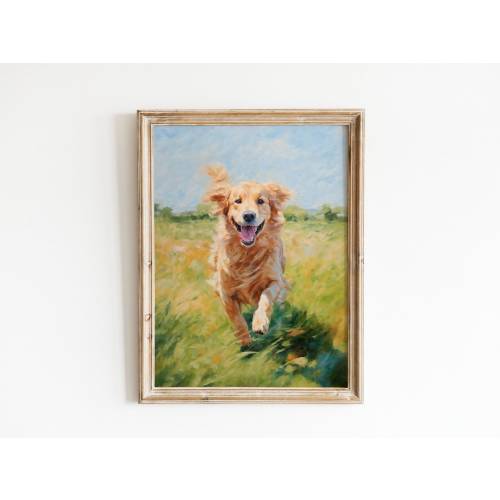 Golden Retriever Art Print | Gift for Dog Lovers | Dog Breed Art Painting | Trendy Wall Art Decor | Minimalist Modern Illustration Landscape