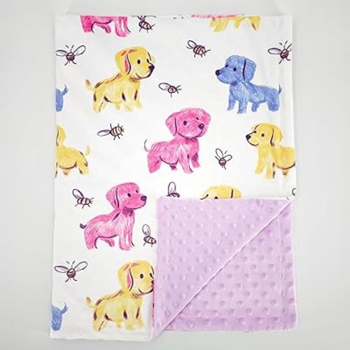Dog Baby Blanket for Boys Girls Purple Minky Blanket with Dotted Backing Double Layer 30 x 40 Inch Toddler Blanket Nursery Blanket Crib Blanket Swaddle Blanket with Dog Printing