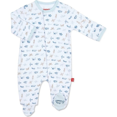 Baby Airplanes Organic Cotton Magnetic Footie, 9-12M, Airps