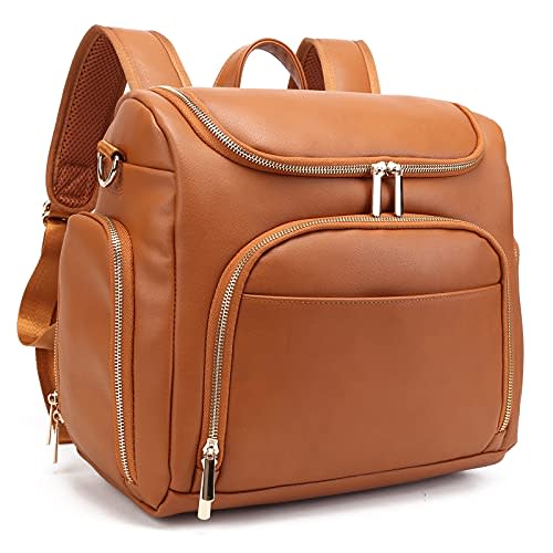 Beaulyn Diaper Bag Backpack, 7-in-1 Beaulyn Leather Travel Back Pack Large Capacity Organizer (Brown)