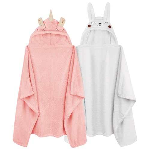 Hooded Baby Towels Girl Baby Bath Towels Toddler Towels for Girl 0-5 Years, 2-Pack Ultra Soft & Absorbent Baby Girl Bath Towel Toddler Bath Towel, Large 50''x32'' Baby Hooded Towel Girl (Pink&White)