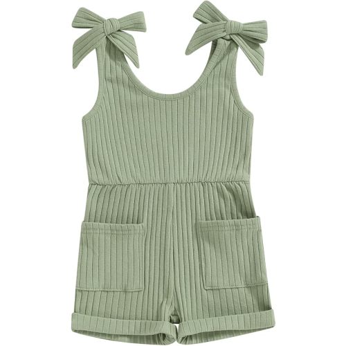 Fernvia Toddler Baby Girl Summer Clothes Sleeveless Ribbed Knitted Jumpsuit Shorts Overalls Baby One Piece Outfit