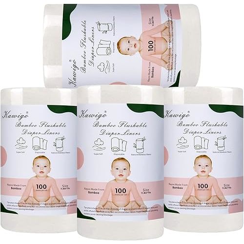Diaper Liners for Baby Cloth Diaper Disposable Soft Comfortable Viscose Made from Bamboo Unscented Compostable Fragrance Free Chlorine Free 4 Roll 400 Sheets 4BBT