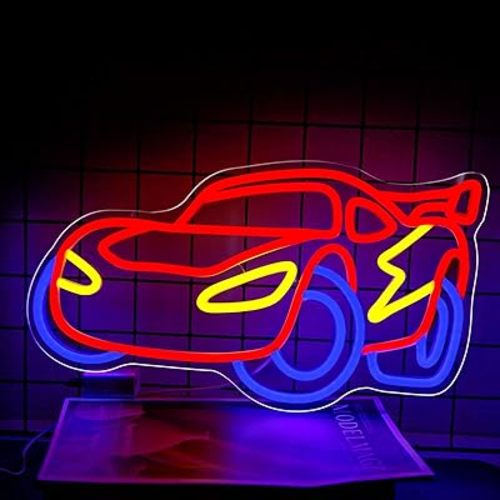 Car Neon Sign for Wall Decor Dimmable Racing Car Neon Sign Led Neon Light Up Sign for Teen Kids Boys Room Playroom Bedroom Garage Room Art Decoration Birthday Party Gifts
