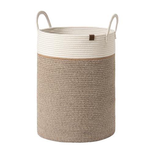 LA JOLIE MUSE Woven Basket Rope Storage Baskets - Large Cotton Organizer, Basket for Baby Blanket, Kids Toy Nursery Laundry Basket Mocha XL