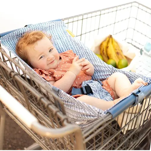 Shopping Cart Hammock for Infants and Toddlers, Babies, for All Car Seat Models, Grocery Cart for Baby, Capacity of up to 50 lbs, Blue Little Arrow