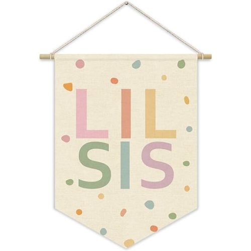 Little Sisters Canvas Banner Pink Girl Nursery Decor ,Sisters Bedroom Playroom Wall Art Decorations,Boho Twin Room Sign,Lil Sis Big Sis,Two Baby Kids Room Sibling Wall Hanging Pennant Flag Banner
