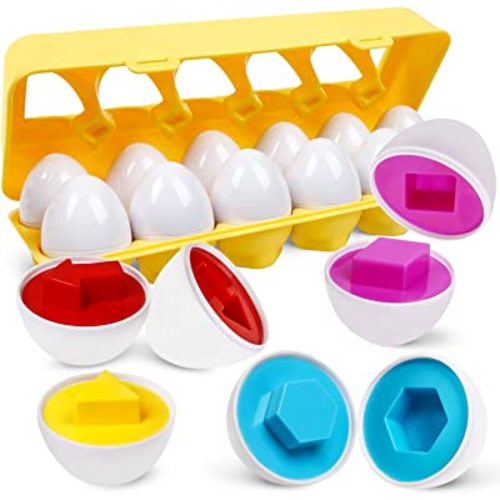 Montessori Geometric Eggs,12 pcs Set Color & Shape Egg Puzzle Toys Matching Eggs for Toddlers,Preschool Educational Sorting Game Fine Motor Toy Gifts for 1 2 3 Years Old Kids Boys Girls