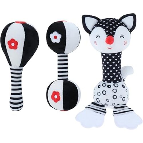 Soft Baby Rattles 0-6 Months Newborn Toys,Vsenkes Black and White High Contrast Baby Toys Rattle for Infants 0-3 6-12 Months Babies Montessori Brain Development Teether Chew Toy Plush Shower Gift