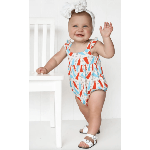 BURSTING RED WHITE & BLUE DREAM BUBBLE ROMPER 0-3M