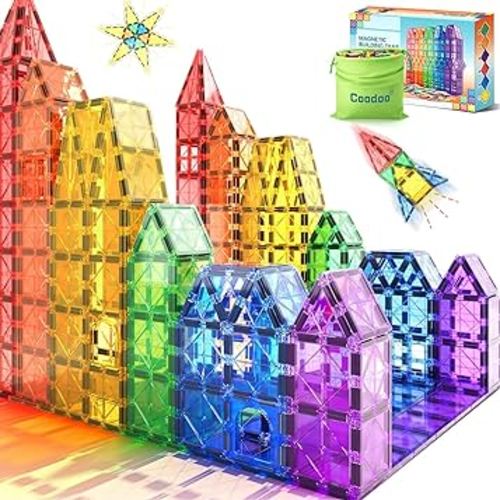 Magnetic Tiles Kids Toys STEM Magnet Toys for Toddler Magnetic Blocks Building Toys Preschool Learning Sensory Montessori Toys for 3+ Year Old Boys and Girls, Safe Creativity Toddler Kids Toys