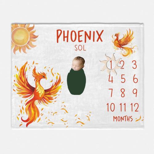 Phoenix Baby Milestone Blanket, Baby Sun Milestone Blanket, Personalized Baby Blanket, Monthly Baby Blanket, Phoenix Fantasy Nursery