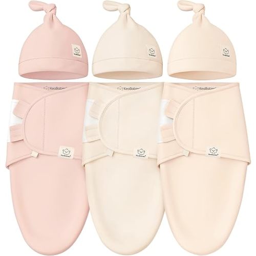 KeaBabies 3-Pack Organic Swaddles for Newborns Girls, 0-3 Months, (Angelic)