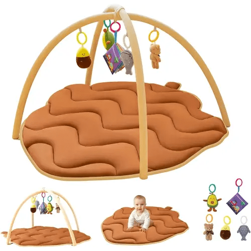 50x43 in Large Baby Play Mat, Thickened Baby Play Gym & Activity Mat – Enhance Motor Skills with Many Detachable Toys! Infant Gift for Sensory Development & Tummy Time Fun! Pinecone Shaped