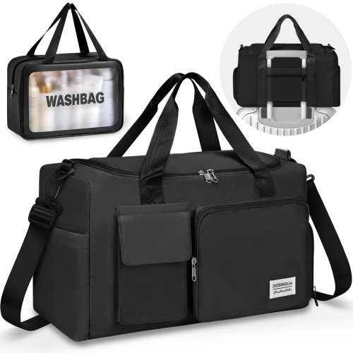Gocvo Gym Bag with Shoes Compartment Convenient Gym Tote Bag for Women Dry Wet Separated Weekender Overnight Bags for Travel(Black)