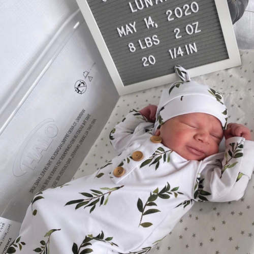 Olive Leaf Newborn Baby Knot Gown & Hat Set