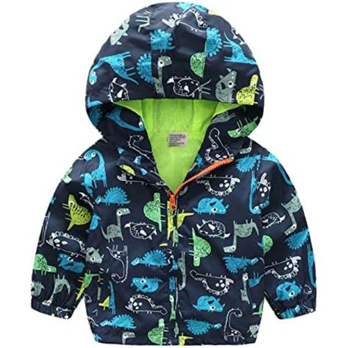 lymanchi Kids Baby Boy Dinosaur Hooded Zip Jackets Windbreaker Casual Outerwear